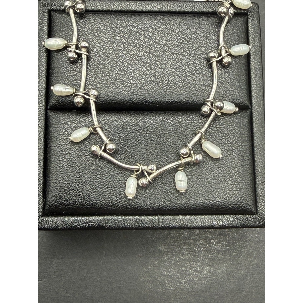 EUC 16" Sterling Silver Pearl Dangle Necklace 13 Grams Statement